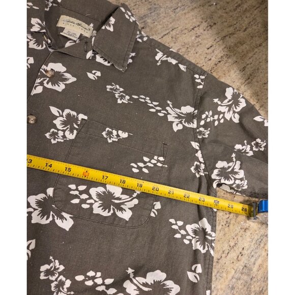 Eddie Bauer Shirt Mens M Green White Floral Hawaiian Button Up Linen Cotton - Picture 3 of 12